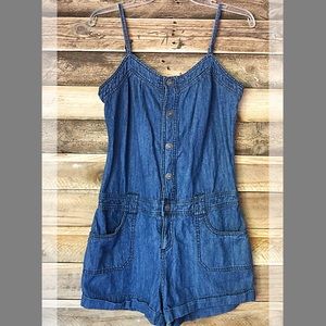 Wallflower denim spaghetti strap romper